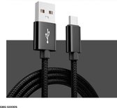 GBG USB-C Data- en Laadkabel - 2.4A Snellader Kabel - Fast en Quick Charge Oplaadkabel - Type C Naar USB-A - Oplaadsnoer Telefoon - Laptop - Gevlochten Nylon – Zwart – 1 Meter