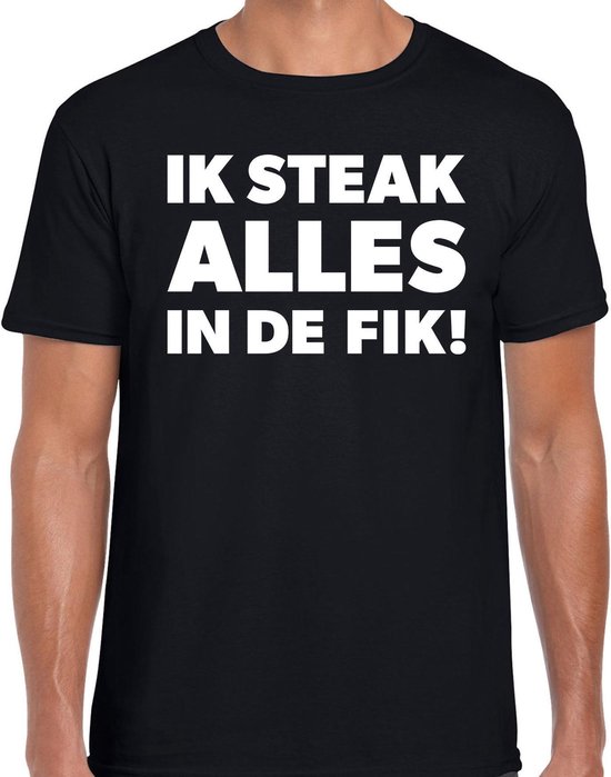Ik steak alles in de fik bbq / barbecue t-shirt zwart - cadeau shirt voor heren - verjaardag / vaderdag kado L
