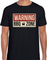 Warning bbq zone t-shirt zwart - barbecue cadeau shirt voor heren - verjaardag / vaderdag kado M