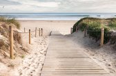 Tuinposter - Zee - Strand in wit / beige / grijs / groen - 160 x 240 cm.