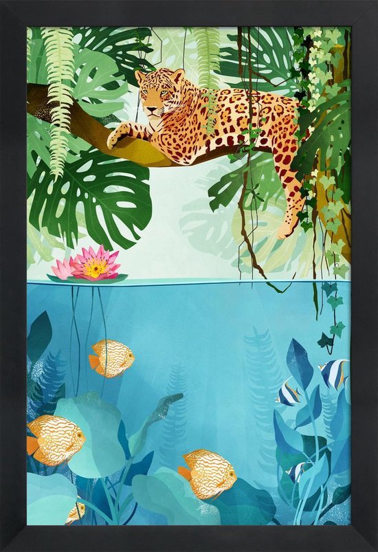 JUNIQE Poster in houten lijst Welkom in de jungle 60x90 /Groen &