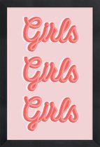 JUNIQE - Poster in houten lijst Girls Girls Girls -20x30 /Roze