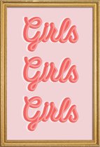 JUNIQE - Poster met houten lijst Girls Girls Girls -20x30 /Roze