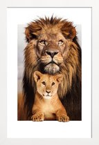 JUNIQE - Poster in houten lijst LION FAMILY -30x45 /Bruin & Oranje