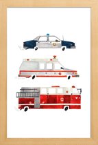 JUNIQE - Poster met houten lijst Sirens on the Road -13x18 /Rood & Wit