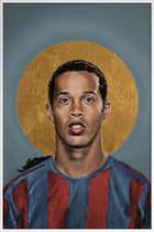 JUNIQE - Poster in kunststof lijst Football Icon - Ronaldinho -40x60