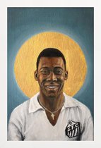 JUNIQE - Poster in houten lijst Football Icon - Pelé -40x60 /Blauw &