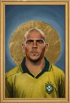 JUNIQE - Poster met houten lijst Football Icon - Ronaldo -30x45 /Blauw