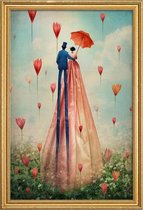 JUNIQE - Poster met houten lijst Good Morning -13x18 /Blauw & Groen