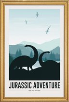 JUNIQE - Poster met houten lijst Jurassic Adventure I -13x18 /Blauw &