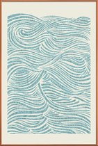 JUNIQE - Poster met kunststof lijst Riptide -30x45 /Blauw & Ivoor