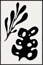 JUNIQE - Poster met kunststof lijst Leaves -13x18 /Grijs & Ivoor