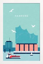 JUNIQE - Poster in houten lijst Hambourg Elbphilharmonie - retro