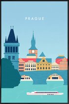 JUNIQE - Poster in kunststof lijst Retro Praag -20x30 /Blauw &