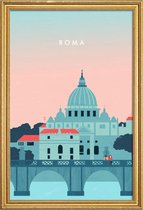JUNIQE - Poster met houten lijst Rome - retro -13x18 /Roze & Turkoois
