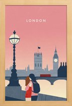 JUNIQE - Poster met houten lijst Londen - retro -13x18 /Rood