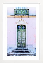 JUNIQE - Poster in houten lijst Lisbon Doorway -20x30 /Groen & Roze