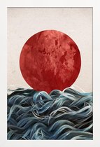 JUNIQE - Poster in houten lijst Sunrise in Japan -20x30 /Blauw & Ivoor