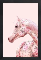 JUNIQE - Poster met houten lijst Floral Horse -13x18 /Roze