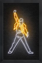 JUNIQE - Poster in houten lijst Neon Freddie Mercury -30x45 /Geel &