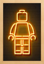 JUNIQE - Poster met houten lijst Neon Lego -13x18 /Oranje & Zwart