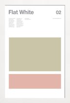JUNIQE - Poster met houten lijst Flat white - minimalistisch -13x18