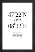 JUNIQE - Poster in houten lijst Coördinaten Zürich -40x60 /Wit & Zwart