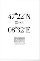 JUNIQE - Poster Coördinaten Zürich -40x60 /Wit & Zwart