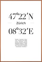 JUNIQE - Poster met kunststof lijst Coördinaten Zürich -20x30 /Wit &
