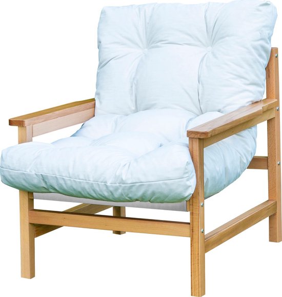 NEMSA Alp - Loungestoel - Lounge stoel met kussens - 1 persoon - Massief hout - Wit