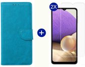 BixB Samsung A32 5G hoesje - Met 2x screenprotector / tempered glass - Book Case Wallet - Turquoise