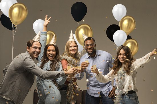 Goud, Zwart & Wit Helium Ballonnen met Lint - 24 stuks - Verjaardag Versiering - Decoratie - HRB Commerce