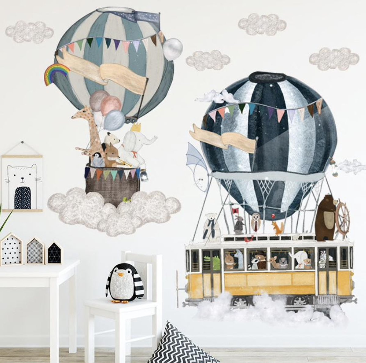 Muursticker - Luchtballon dieren - Kinderkamer decoratie - Babykamer - Muurdecoratie