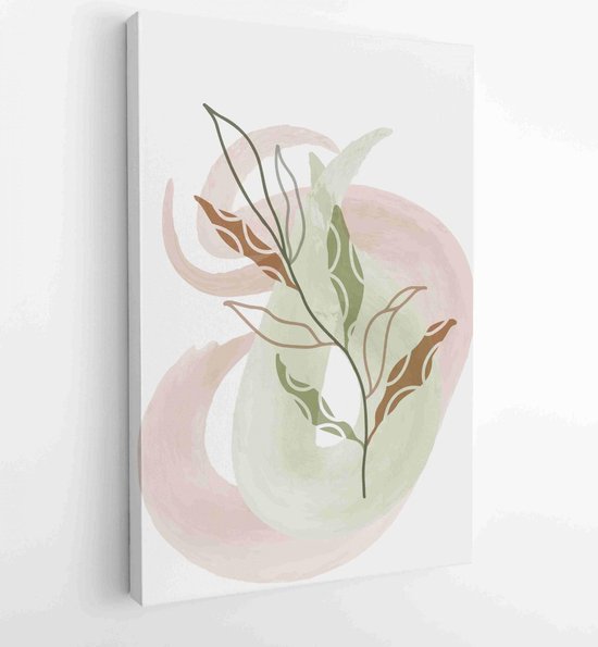 Botanical watercolor wall art vector set. Earth tone boho foliage line ...