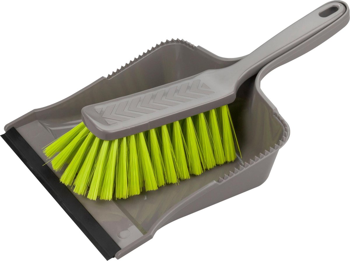 Goedkoopste Buemag Stoffer en blik - kunststof - 35 x 25 cm - grijs/groen - met rubber rand