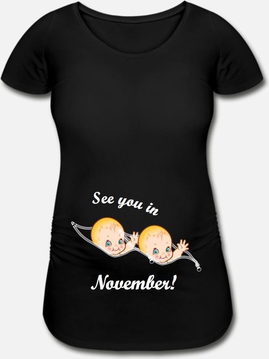 Zwangerschaps T-shirt Tweeling -See you in November - maat L - Merkloos