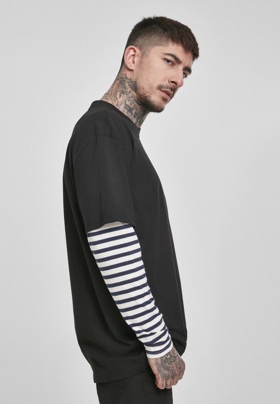 Chemise à manches longues Urban Classics -M- Oversized Double Layer Striped Zwart