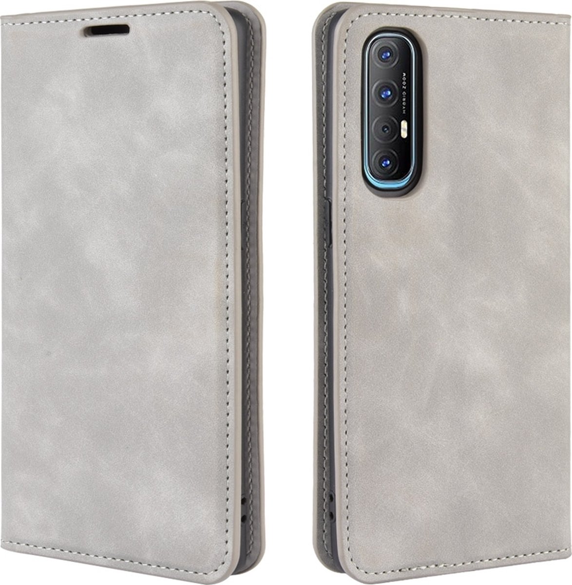 Mobigear Telefoonhoesje geschikt voor OPPO Reno 3 Pro Hoesje | Mobigear Retro Slim Bookcase Portemonnee | Pasjeshouder voor 3 Pasjes | Telefoonhoesje voor Pinpas / OV Kaart / Rijbewijs - Grijs