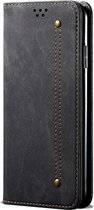 Xiaomi Mi 9 Lite Hoesje - Mobigear - Denim Slim Serie - Kunstlederen Bookcase - Zwart - Hoesje Geschikt Voor Xiaomi Mi 9 Lite
