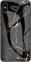 Apple iPhone XS Hoesje - Mobigear - Marble Serie - Gehard Glas Backcover - Zwart - Hoesje Geschikt Voor Apple iPhone XS
