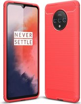 OnePlus 7T Hoesje - Mobigear - Brushed Slim Serie - TPU Backcover - Rood - Hoesje Geschikt Voor OnePlus 7T