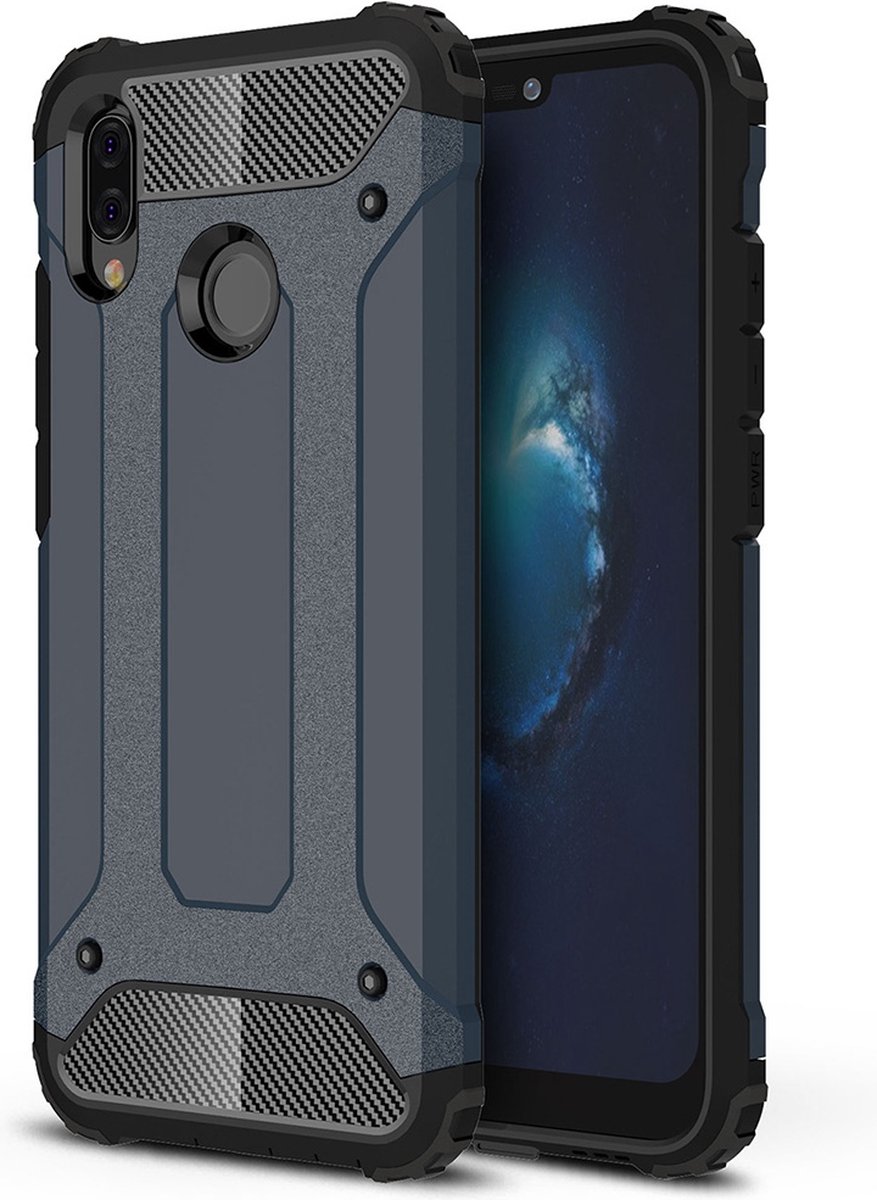 Mobigear Hoesje geschikt voor Huawei P20 Lite (2018) Telefoonhoesje Hardcase | Mobigear Outdoor Backcover Shockproof | Schokbestendig P20 Lite (2018) Telefoonhoesje | Anti Shock Proof - Marineblauw