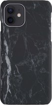 Hoes voor iPhone 12 Hoesje Marmeren Case Zwart - Hardcover Hoes Marmer Zwart Backcase - Hoes voor iPhone 12 Marmer Hoes - Zwart Marmer Hoesje