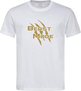 Wit T shirt met  " Beast Mode " print Goud size XXL