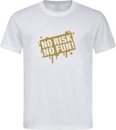 Wit T shirt met  " No Risk No Fun " print Goud size XL