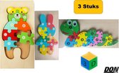 3D Puzzel Dieren - Montessori Speelgoed - 3 x 3D Dieren Puzzel - Slang, Konijn en Beer - Educatief Montessori speelgoed