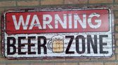 Beer zone metalen blikken bord groot model 1000 x 460 cm - zeer mooi - en stevig - man cave -  warning beer zone - bier zone - decoratie - direct leverbaar - blik - retro -