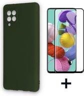 HB Hoesje Geschikt voor Samsung Galaxy A12 Groen & Fullscreen Glazen Screenprotector - Siliconen Back Cover