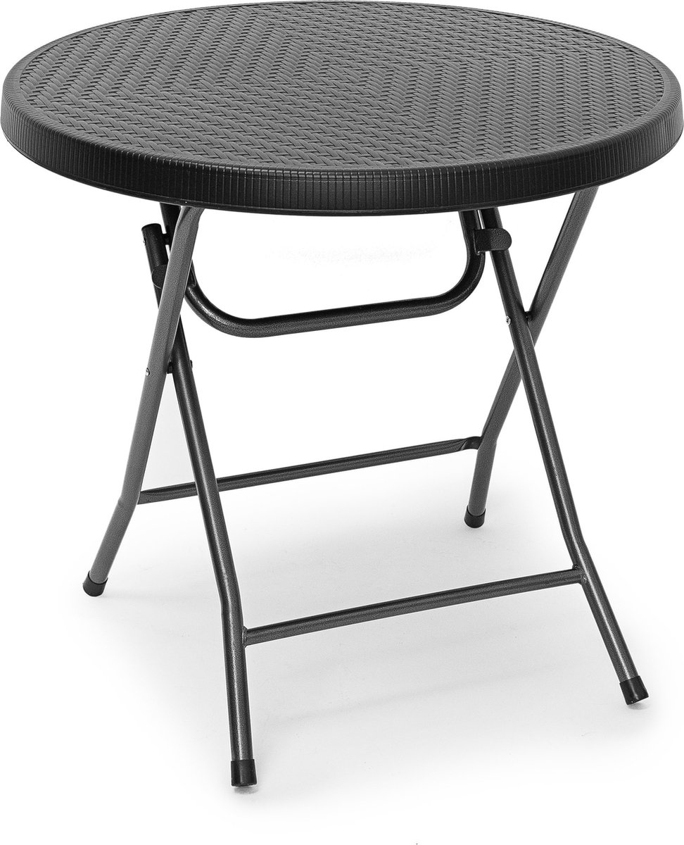 Relaxdays tuintafel rotanlook - opklapbare bijzettafel - eettafel tuin - campingtafel rond - Zwart Rond