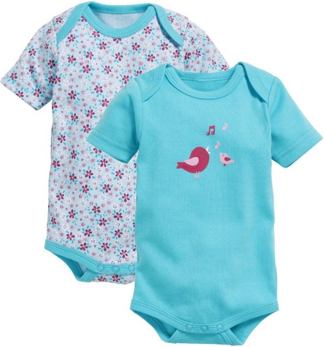 Playshoes Schnizler set 2 rompers korte mouw aquablauw bloemen